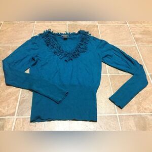 CHELSEA & THEODORE Womens Teal 3/4 Sleeve V-Neck Top Shirt Blouse - Size Medium